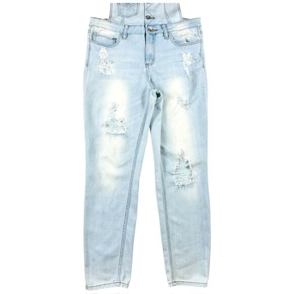 YMI Light Wash Distressed Denim Overalls Womens Size 11 - Picture 4 of 11